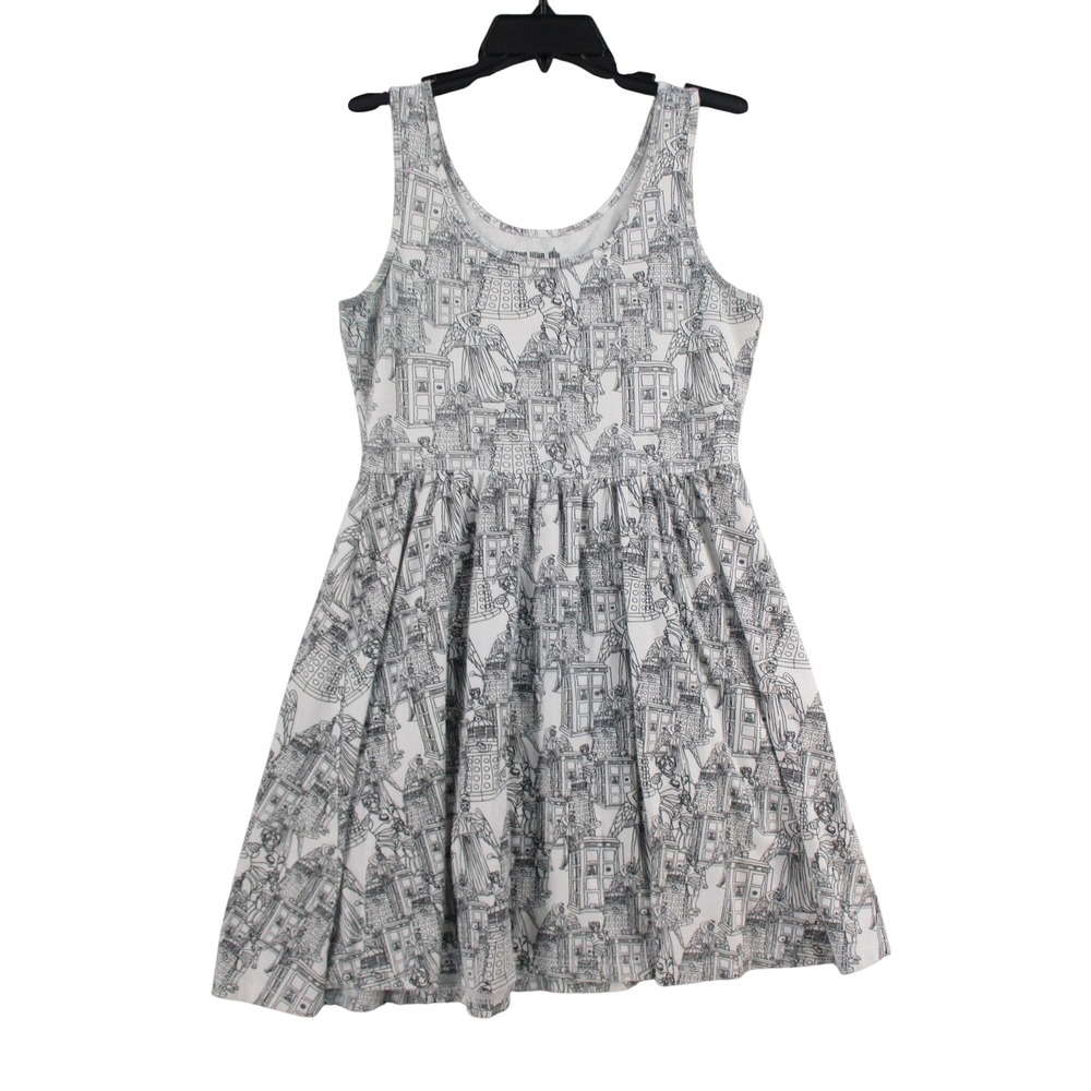 Her Universe Doctor Who Skater Dress Small White TARDIS Dalek Weeping Angel